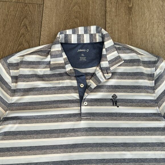 Johnnie O Polo Mens XL Blue Striped Shirt Prep-Formance Golf Stretch Preppy Surf - Picture 1 of 7